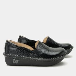 Shoes Debra Black Embossed Rose Shoe -ALEGRIA SHOES SALE DEB 531 S2 ef5850c2 df4e 4876 ac55 f7e7f39ea88c